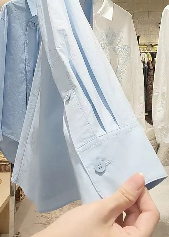 Style Light Blue Embroidered Button Shirt Spring - Image 5