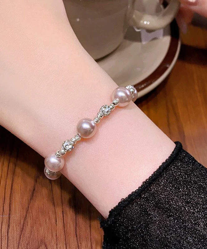 Style Light Purple Copper Alloy Zircon Pearl Chain Bracelet - Image 4