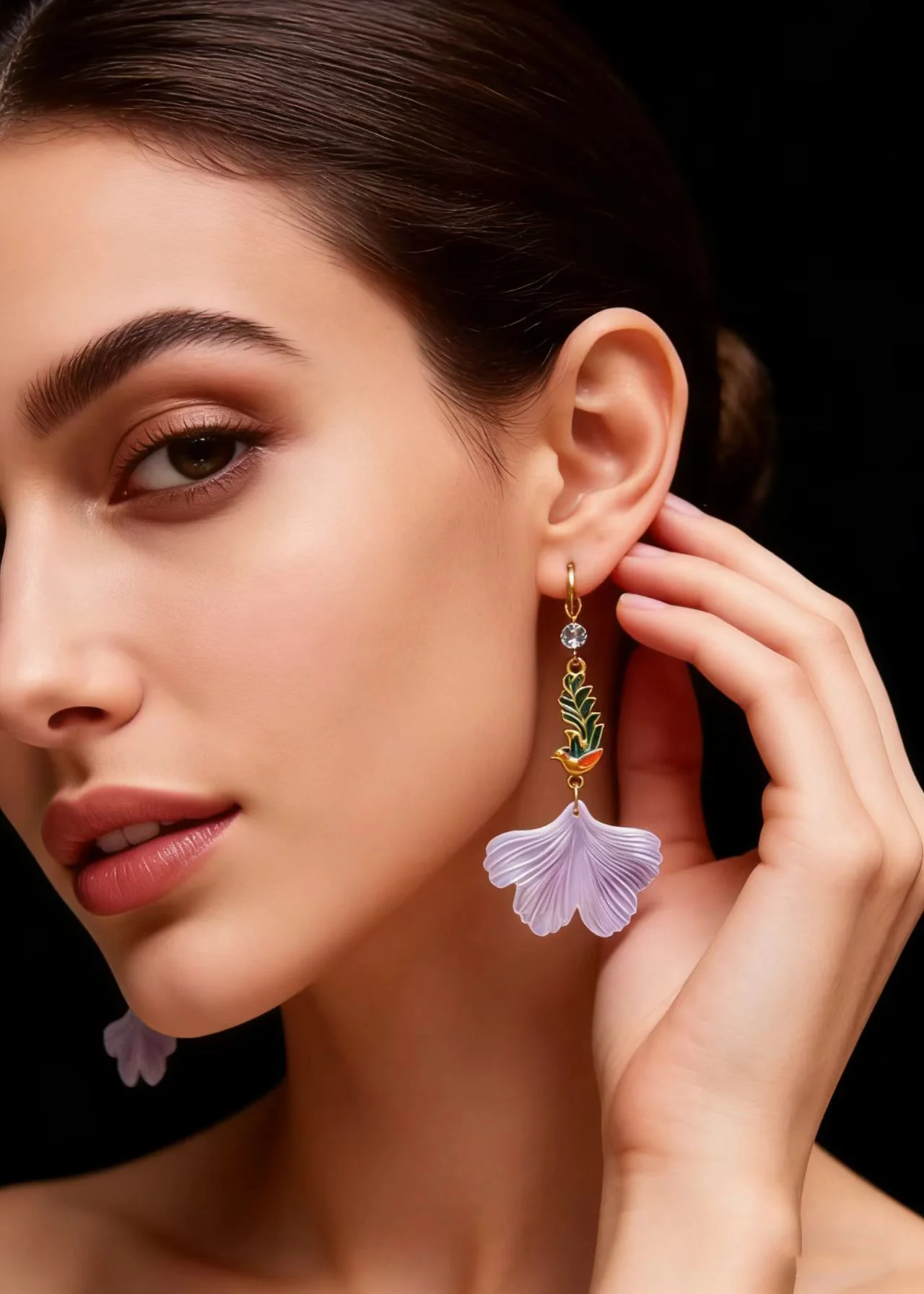 Style Light Purple Ginkgo Leaf Peacock Gilding Drop Earrings - Image 2