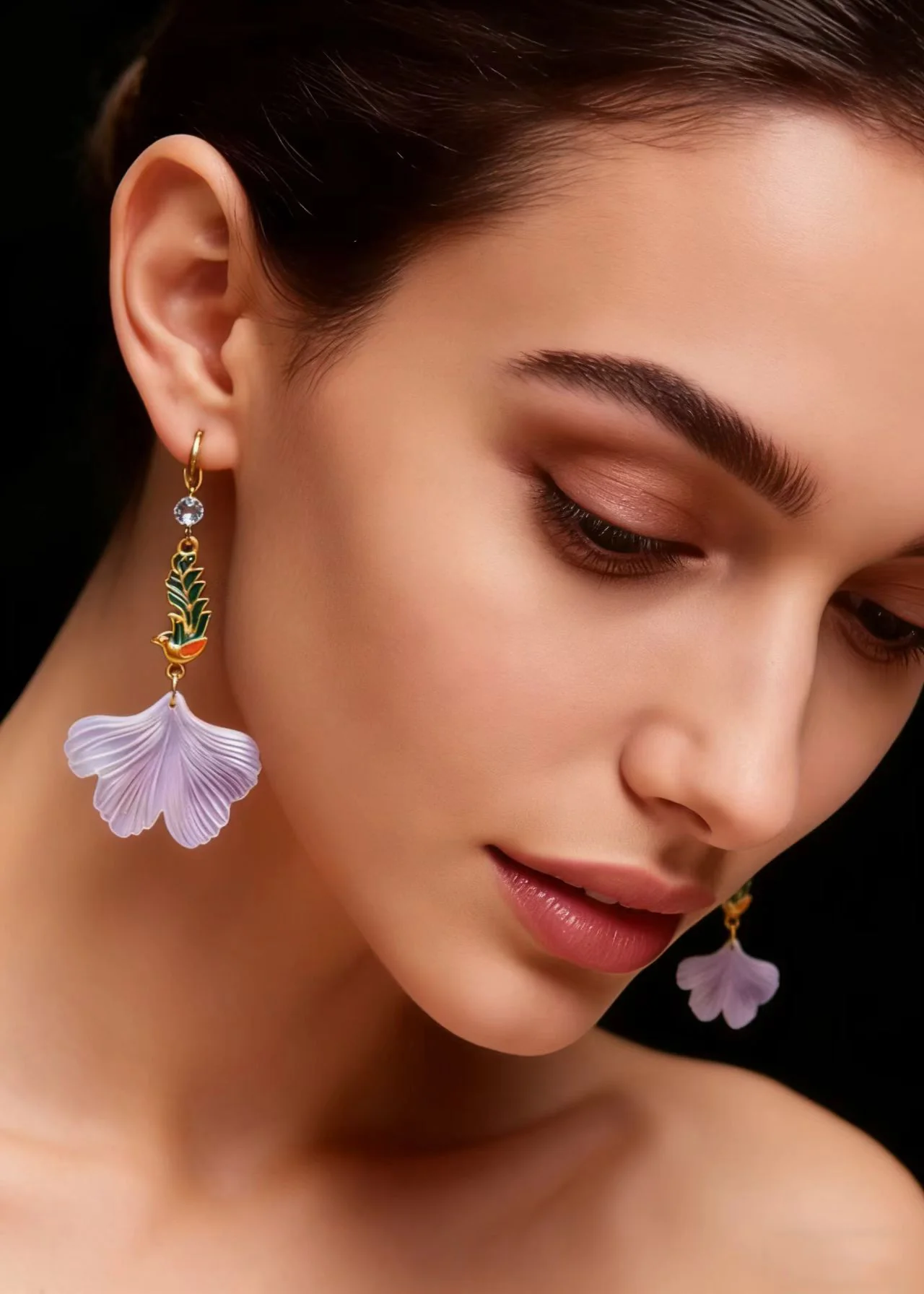 Style Light Purple Ginkgo Leaf Peacock Gilding Drop Earrings - Image 3