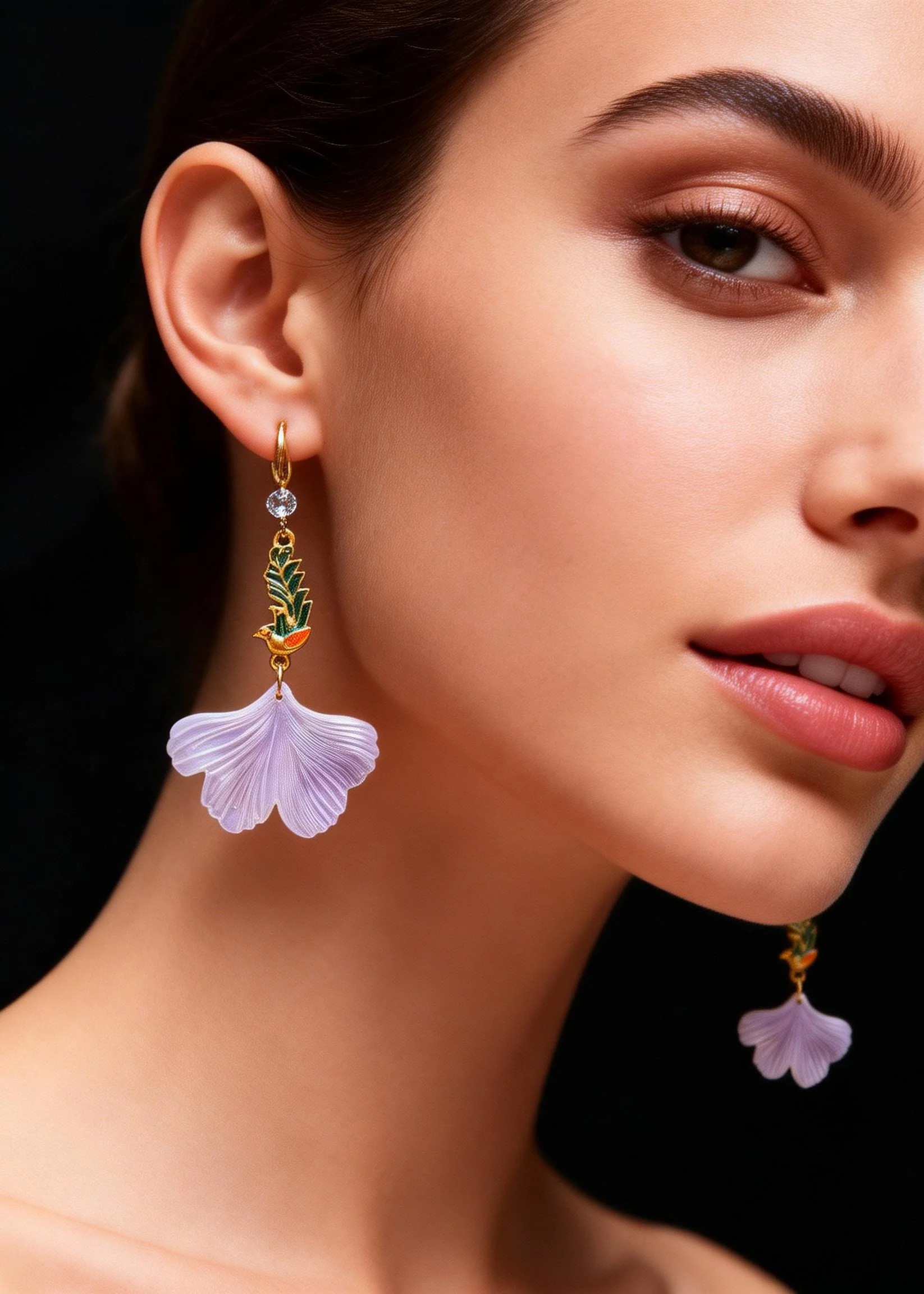Style Light Purple Ginkgo Leaf Peacock Gilding Drop Earrings - Image 4