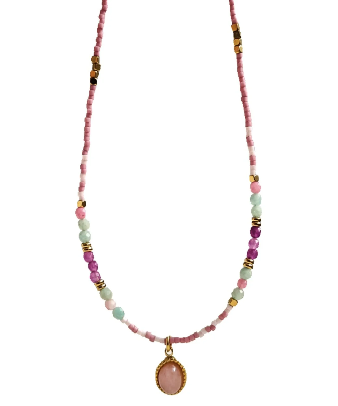 Style Light Purple Stainless Steel Zircon Agate Beading Pendant Necklace - Image 5