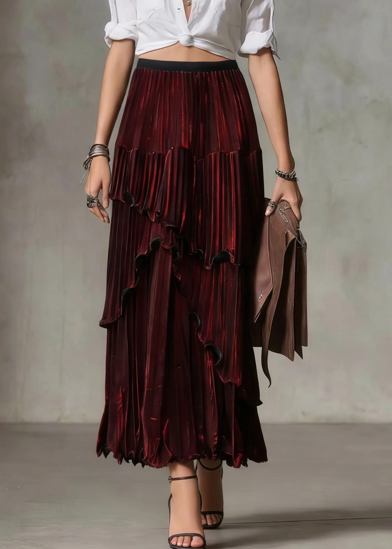 Style Mulberry Asymmetrical Ruffled Silk Skirt Spring - Image 3