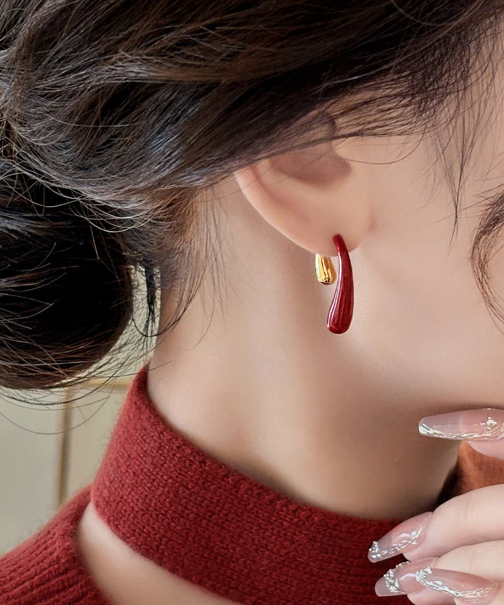Style Mulberry Copper Overgild Water Droplet Hoop Earrings - Image 3