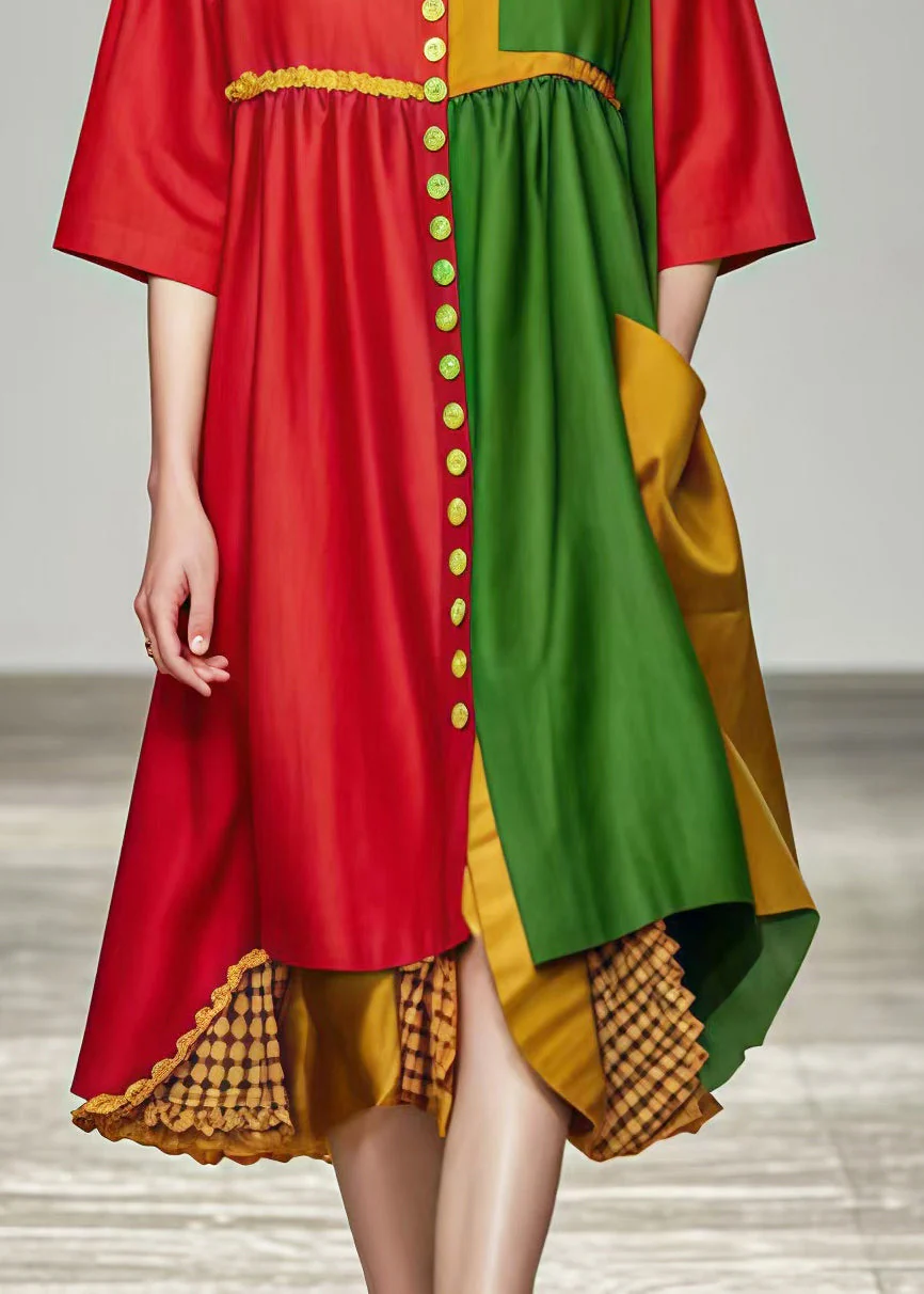 Style Mulberry Oversized Patchwork Silk Shirt Dresses Summer - Image 5