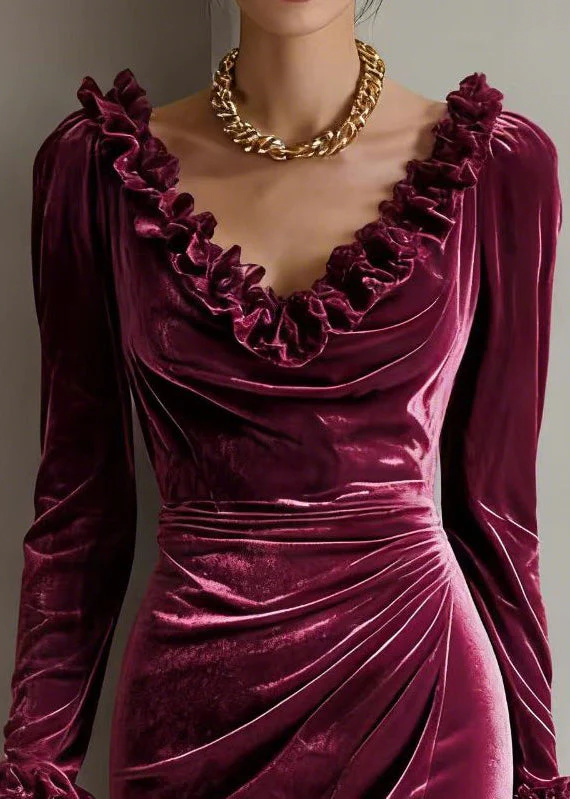Style Mulberry Ruffled Wrinkled Silk Velvet Vacation Dresses Spring - Image 2