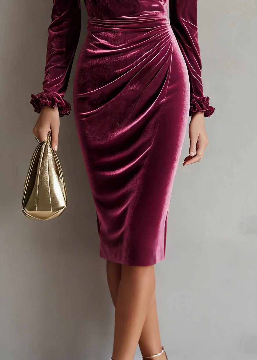 Style Mulberry Ruffled Wrinkled Silk Velvet Vacation Dresses Spring - Image 4