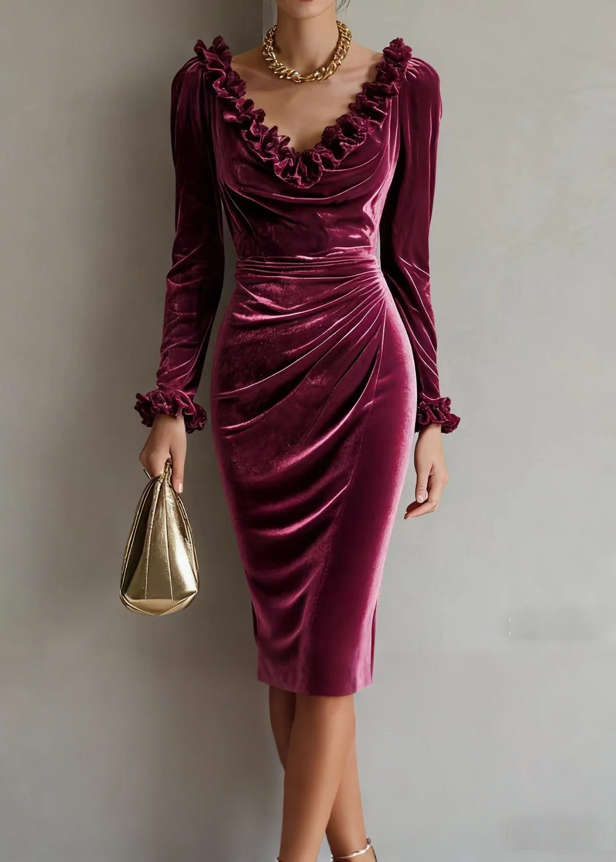 Style Mulberry Ruffled Wrinkled Silk Velvet Vacation Dresses Spring - Image 5