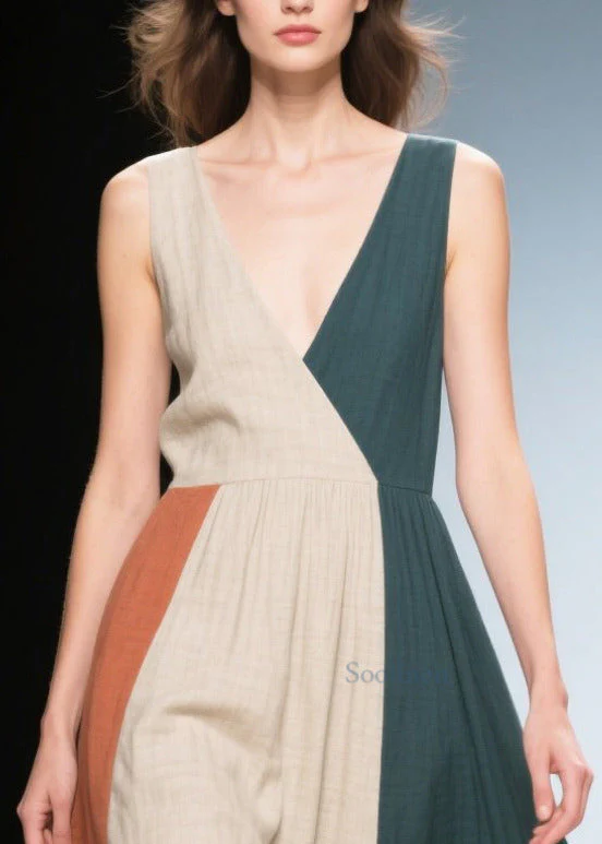 Style Multicolour Asymmetrical Patchwork Cotton Robe Dresses Summer - Image 2