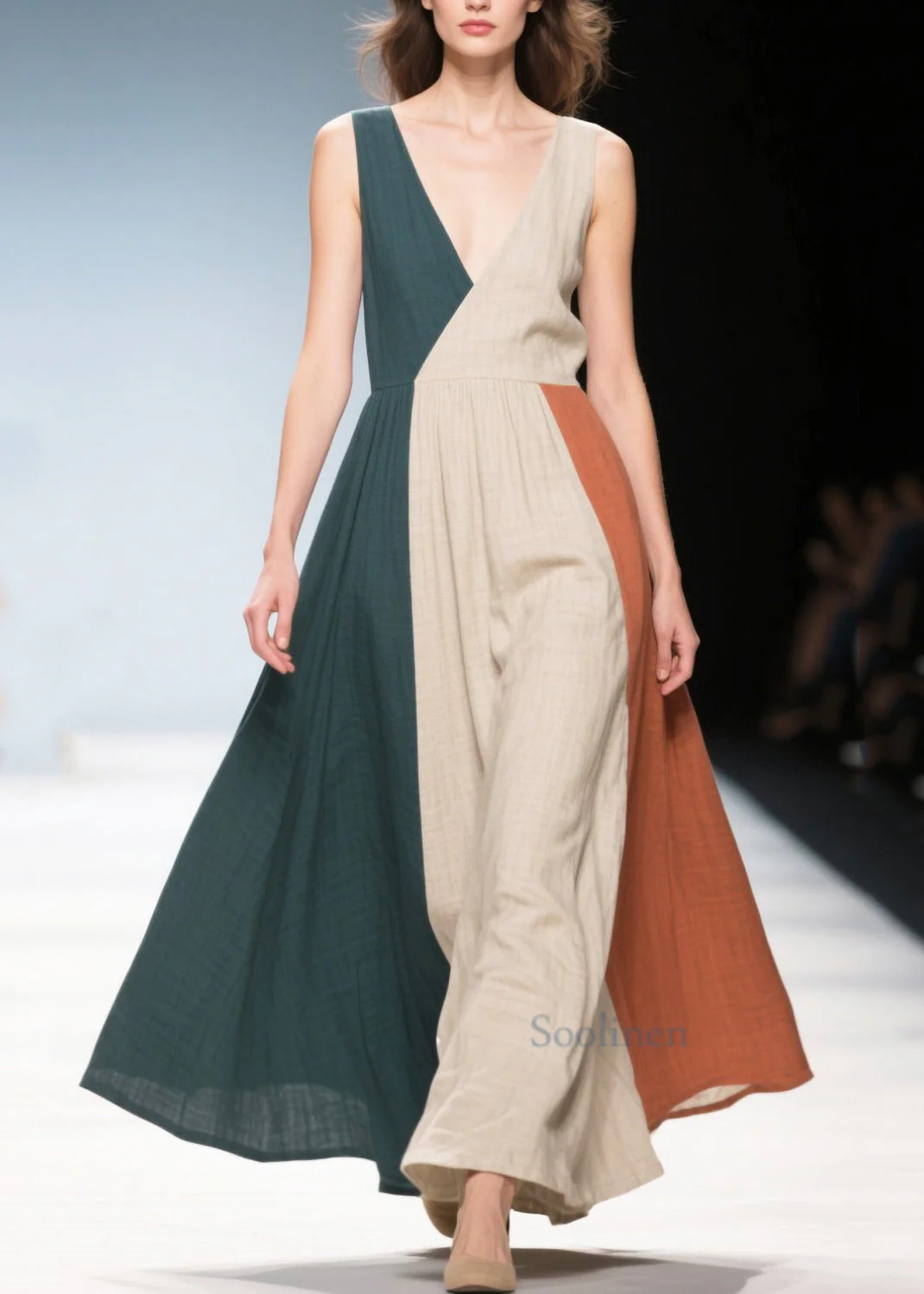 Style Multicolour Asymmetrical Patchwork Cotton Robe Dresses Summer - Image 3