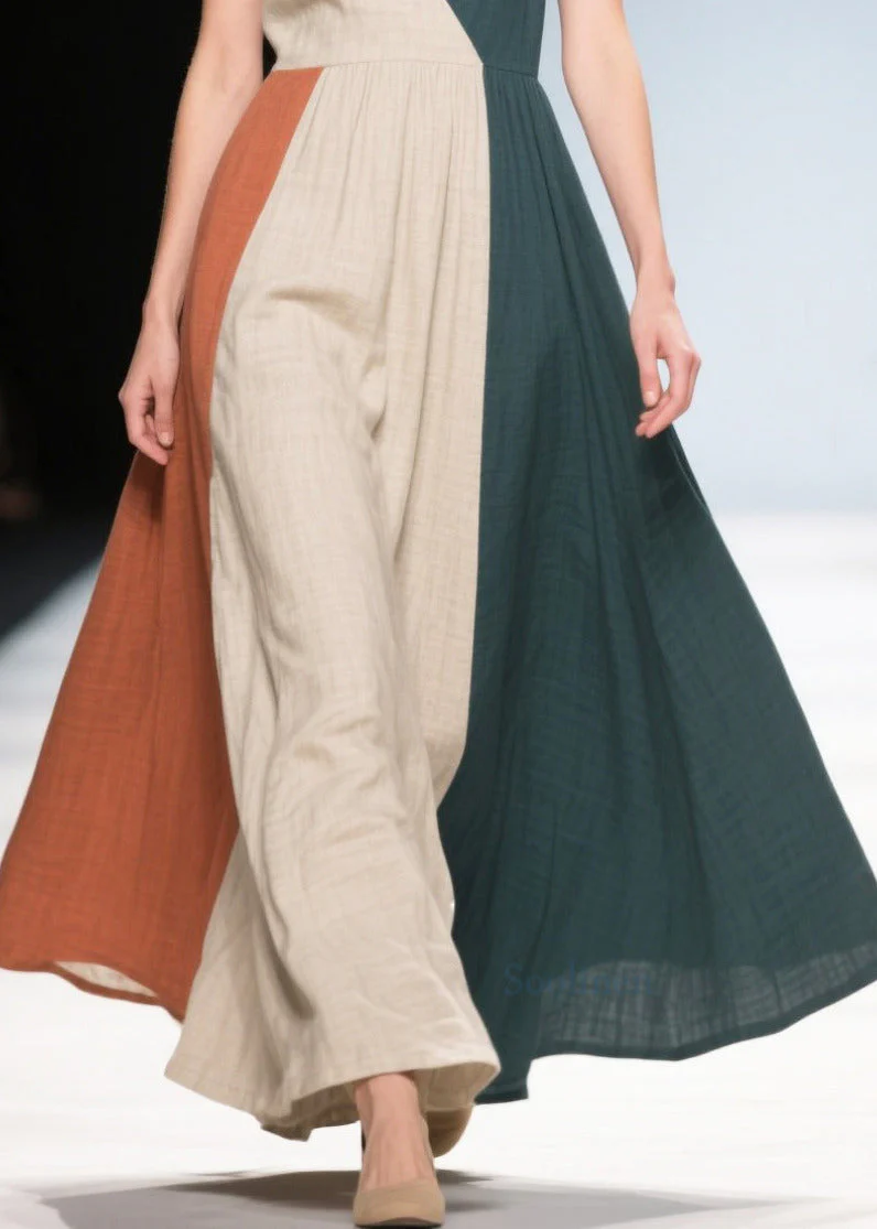 Style Multicolour Asymmetrical Patchwork Cotton Robe Dresses Summer - Image 4