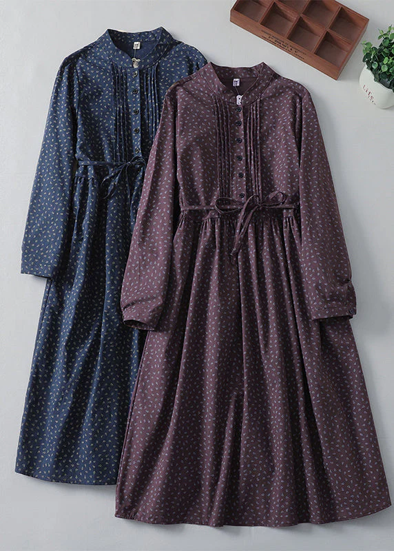 Style Navy Cinched Print Cotton Vacation Dresses Spring - Image 4