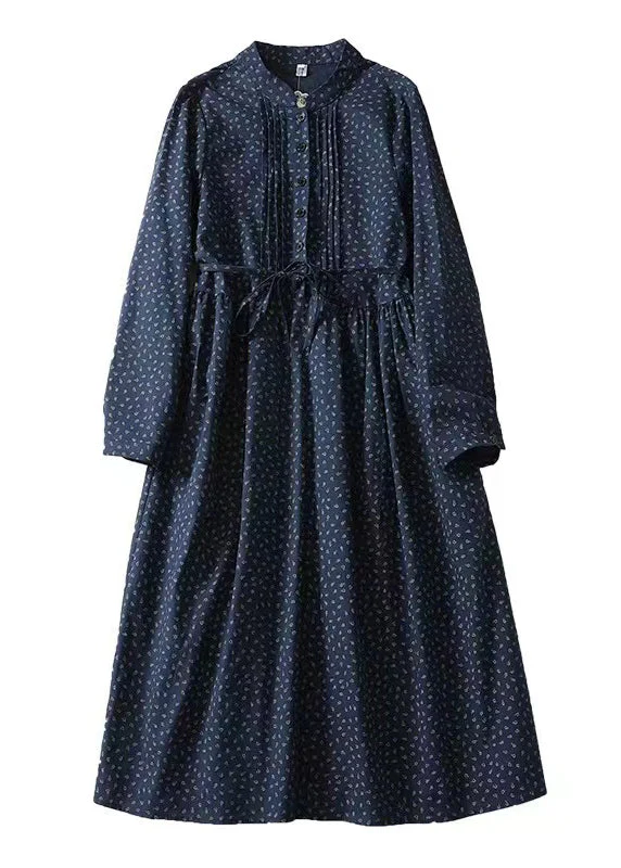 Style Navy Cinched Print Cotton Vacation Dresses Spring - Image 5