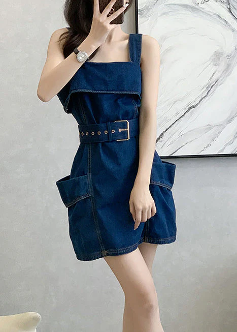 Style Navy Tunic With Pockets Denim Cami Dresses Summer - Image 2