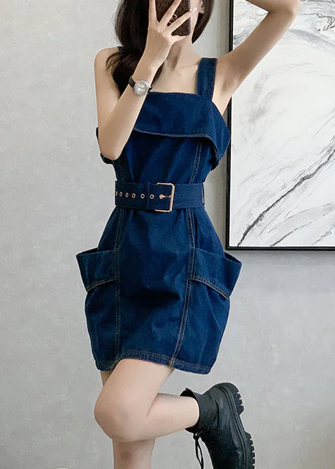 Style Navy Tunic With Pockets Denim Cami Dresses Summer - Image 3