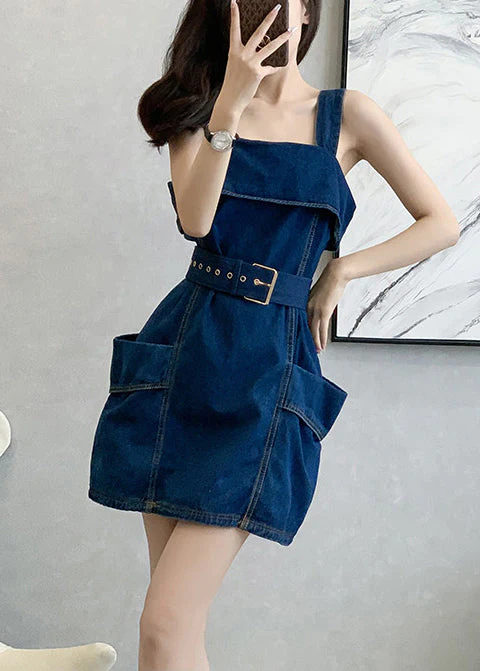Style Navy Tunic With Pockets Denim Cami Dresses Summer - Image 4