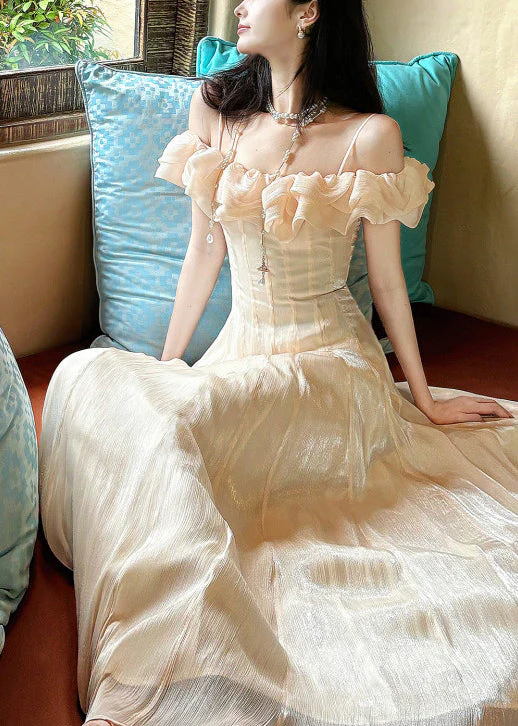 Style Nude Ruffled Exra Large Hem Chiffon Maxi Dress Summer - Image 4