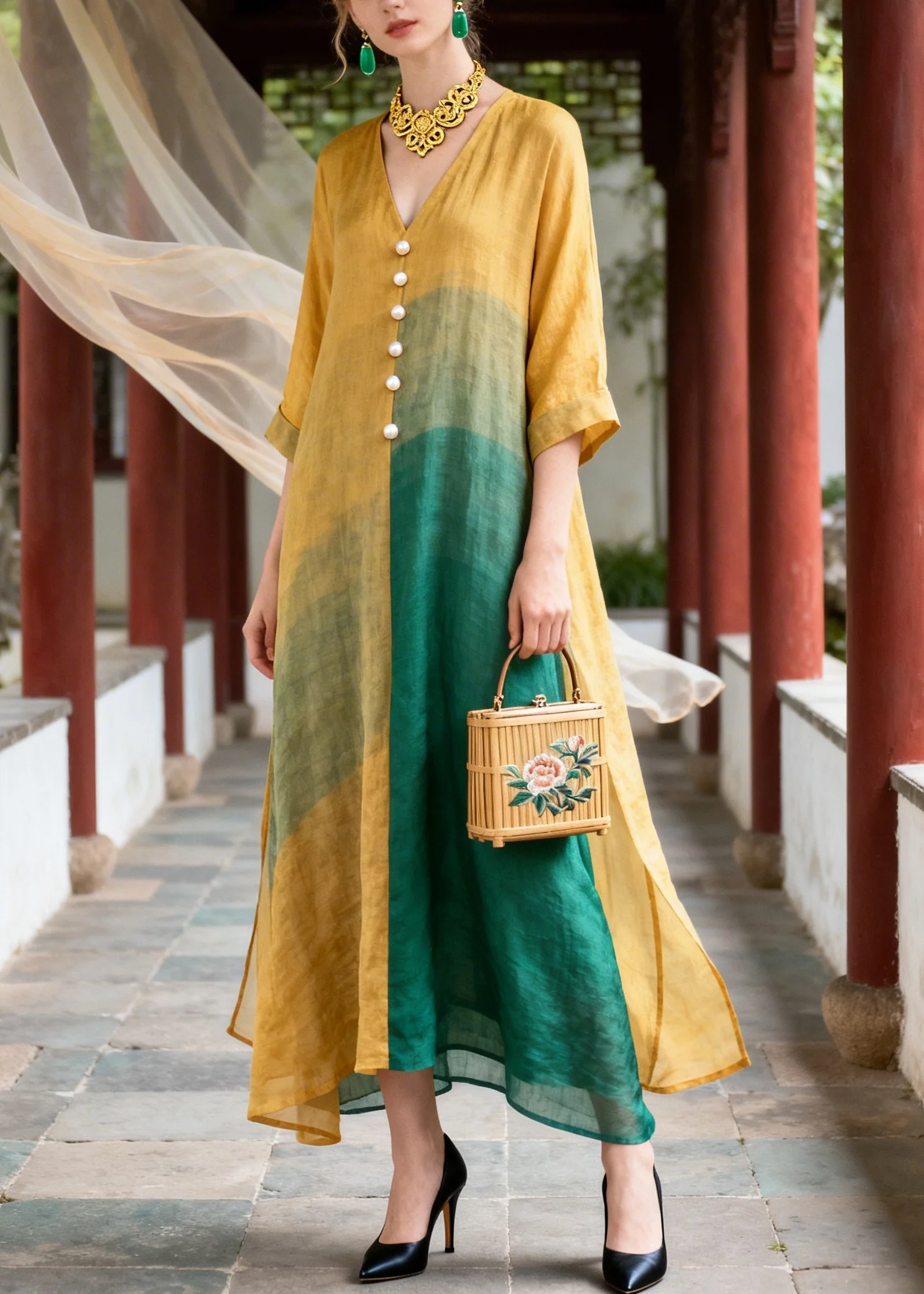 Style Orange Oversized Tie Dye Fine Pearl Cotton Maxi Dresses Summer