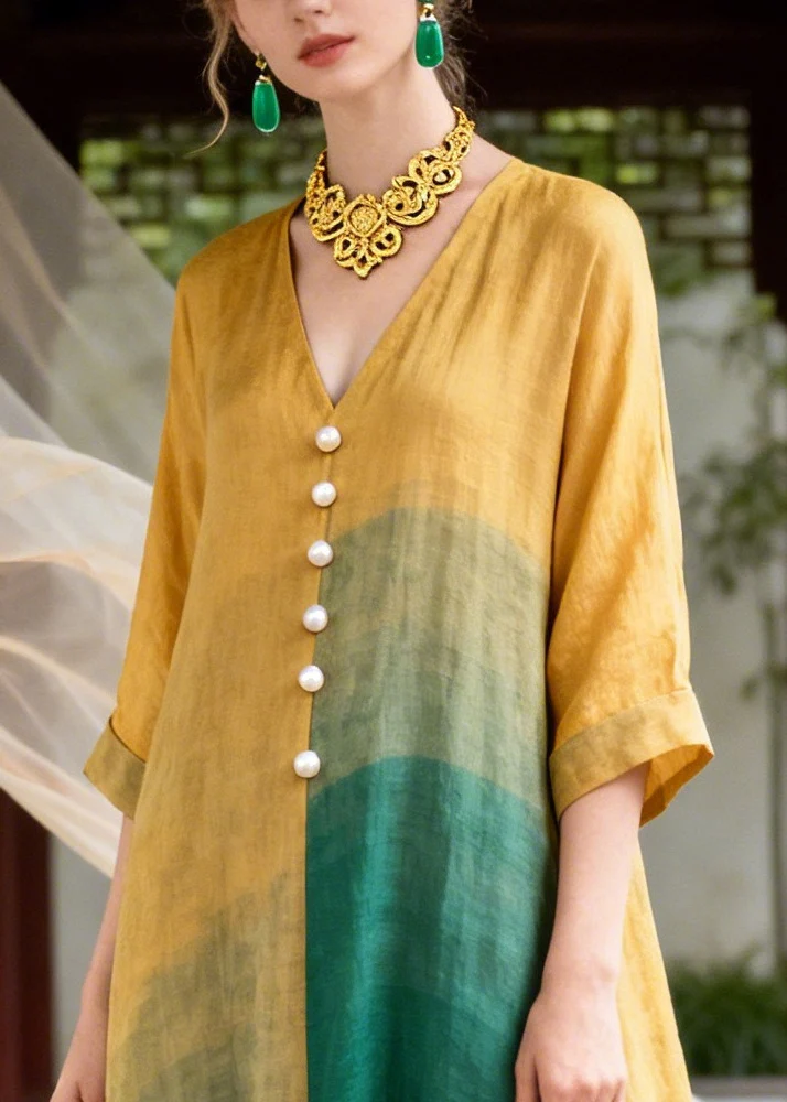 Style Orange Oversized Tie Dye Fine Pearl Cotton Maxi Dresses Summer - Image 2