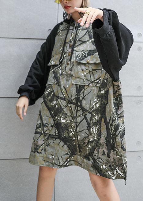 Style patchwork Cotton tunic pattern hooded loose fall Dress - Image 2