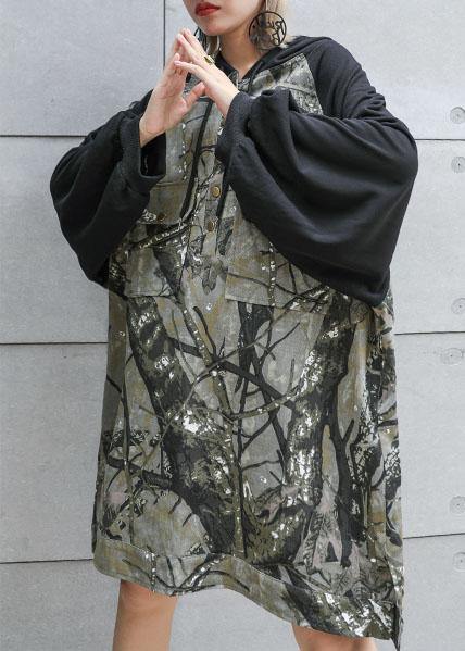 Style patchwork Cotton tunic pattern hooded loose fall Dress - Image 3