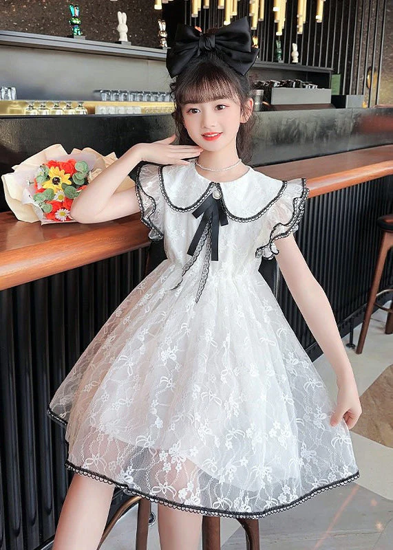 Style Pink O-Neck Bow Patchwork Tulle Kids Maxi Gowns Dress Summer - Image 2