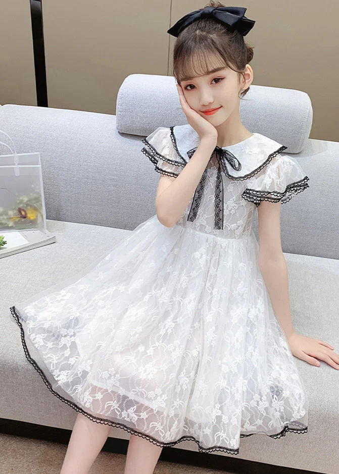 Style Pink O-Neck Bow Patchwork Tulle Kids Maxi Gowns Dress Summer - Image 4