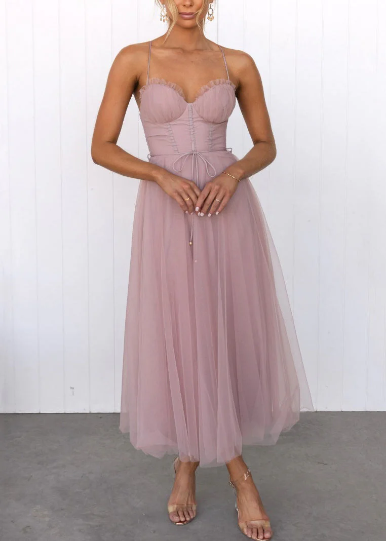 Style Pink Patchwork Tulle Tulle Long Spaghetti Strap Dresses Sleeveles - Image 2