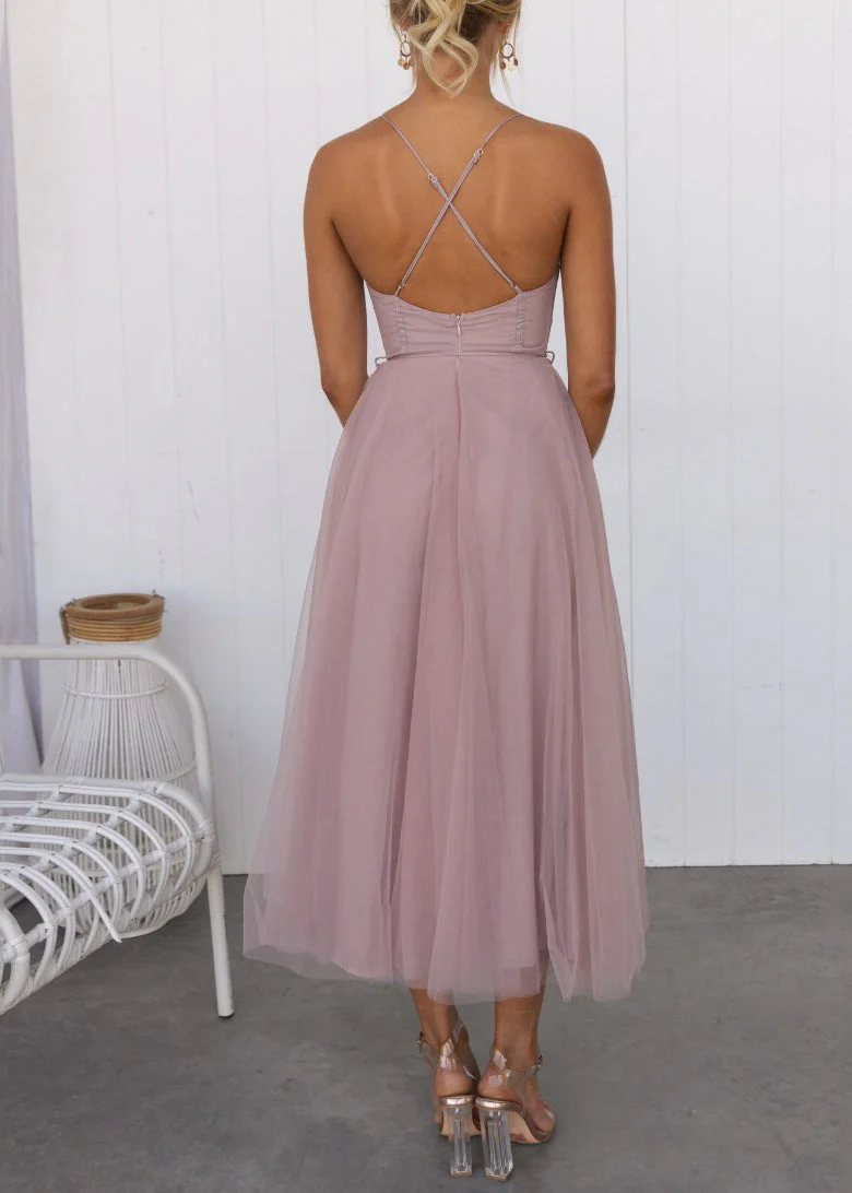 Style Pink Patchwork Tulle Tulle Long Spaghetti Strap Dresses Sleeveles - Image 4