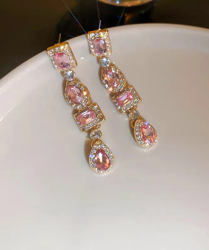 Style Purple Alloy Zircon Water Drople Drop Earrings - Image 2