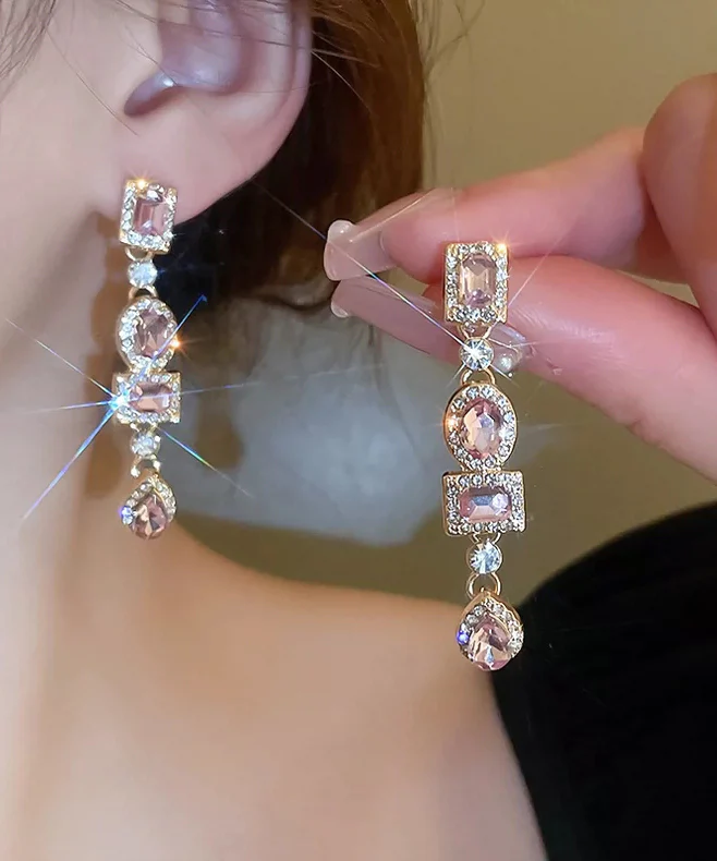 Style Purple Alloy Zircon Water Drople Drop Earrings - Image 4