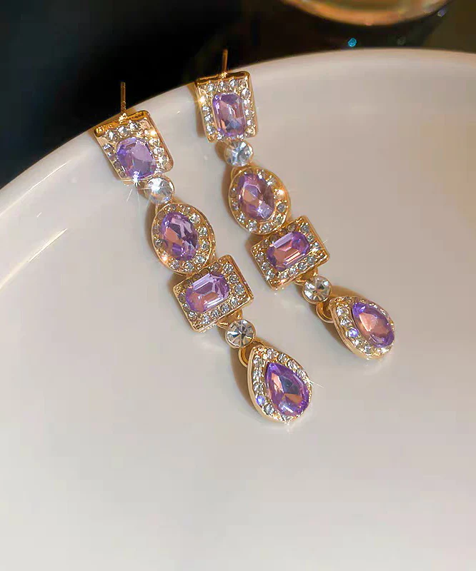 Style Purple Alloy Zircon Water Drople Drop Earrings - Image 5