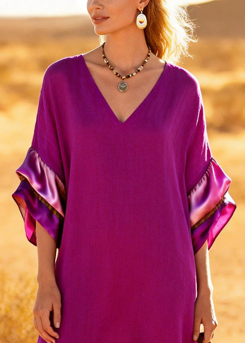 Style Purple Oversized Patchwork Cotton Holiday Dress Summer - Image 2