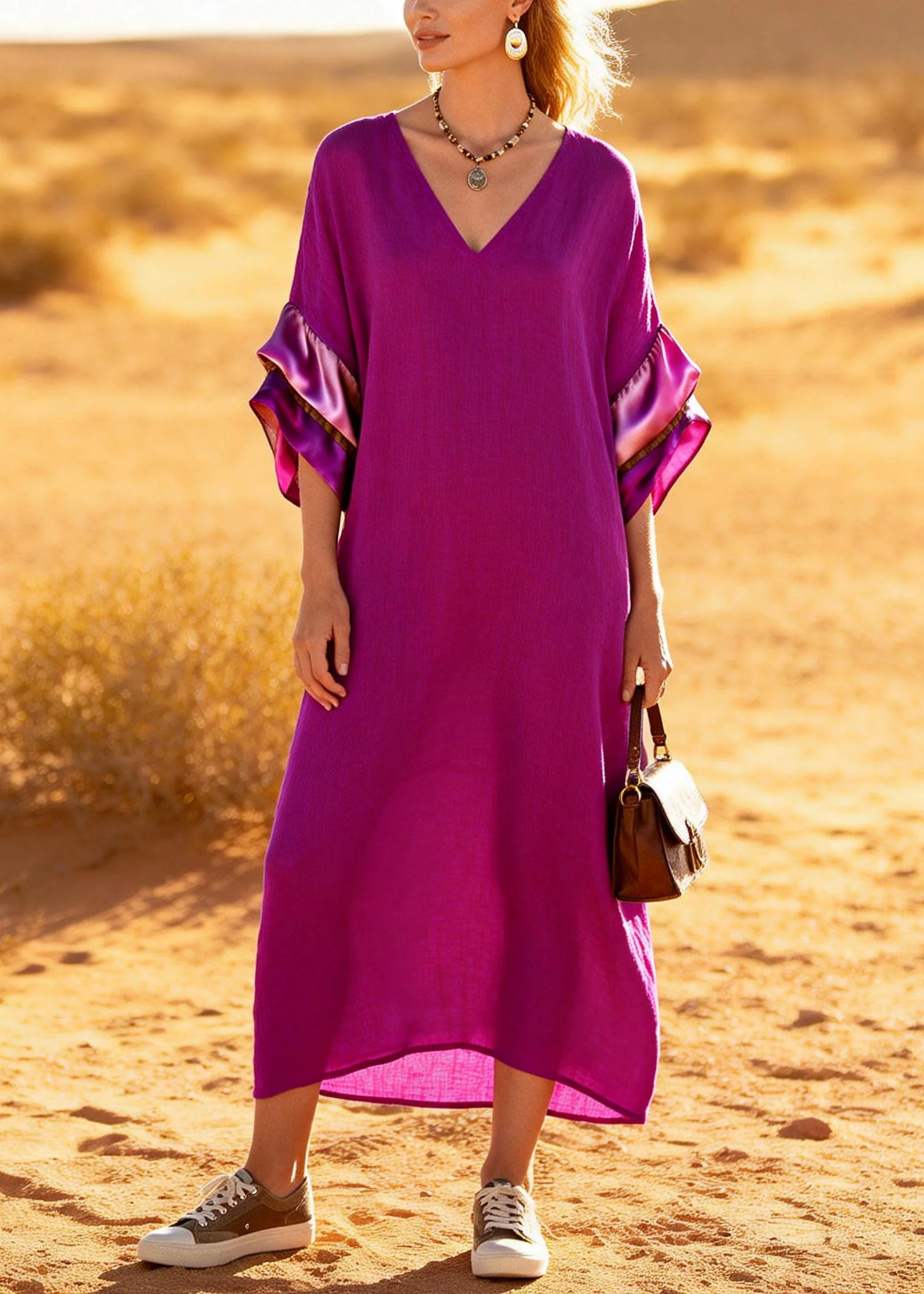Style Purple Oversized Patchwork Cotton Holiday Dress Summer - Image 5