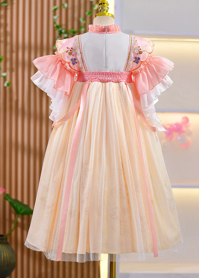 Style Purple Ruffled Embroideried Floral Patchwork Kids Girls Long Dresses Summer - Image 5