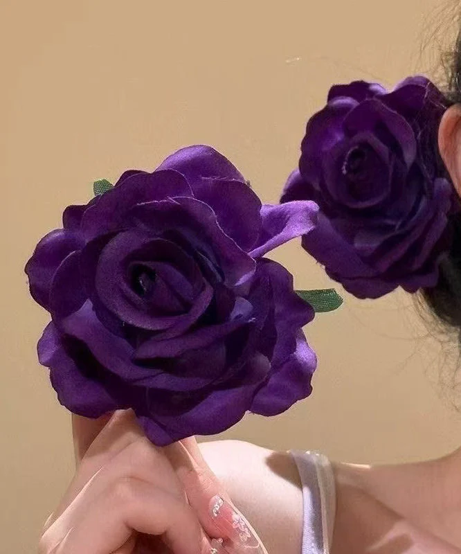 Style Purple Silk Blended Rose Hairpin - Image 2