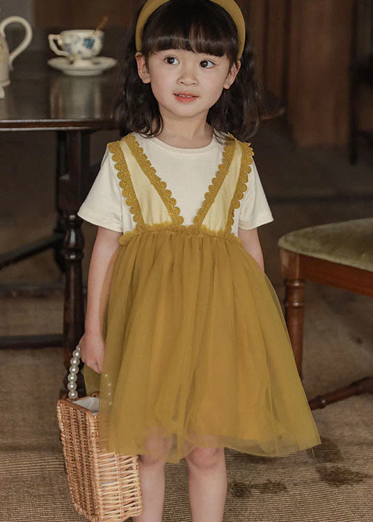 Style Purple Wrinkled Lace Patchwork False Two Pieces Tulle Baby Girls Dress Summer - Image 2