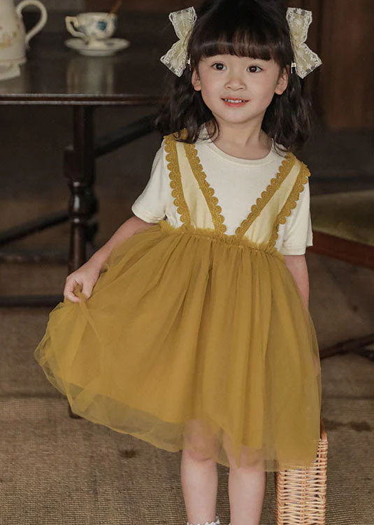 Style Purple Wrinkled Lace Patchwork False Two Pieces Tulle Baby Girls Dress Summer - Image 4