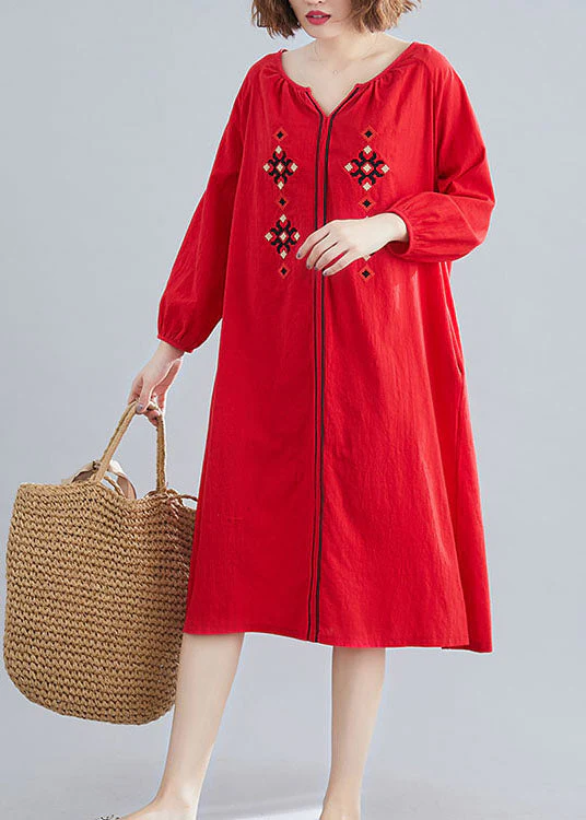 Style Red Embroideried Loose Dresses Spring - Image 2