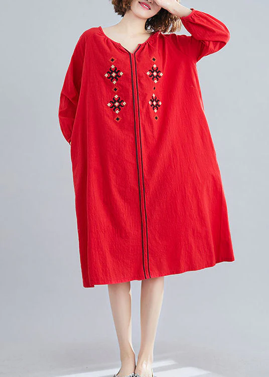 Style Red Embroideried Loose Dresses Spring - Image 3
