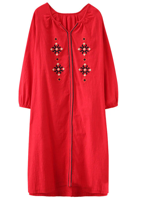 Style Red Embroideried Loose Dresses Spring - Image 4