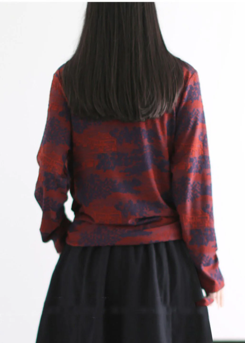 Style Red Turtle Neck Wrinkled Cotton Shirts Spring - Image 3