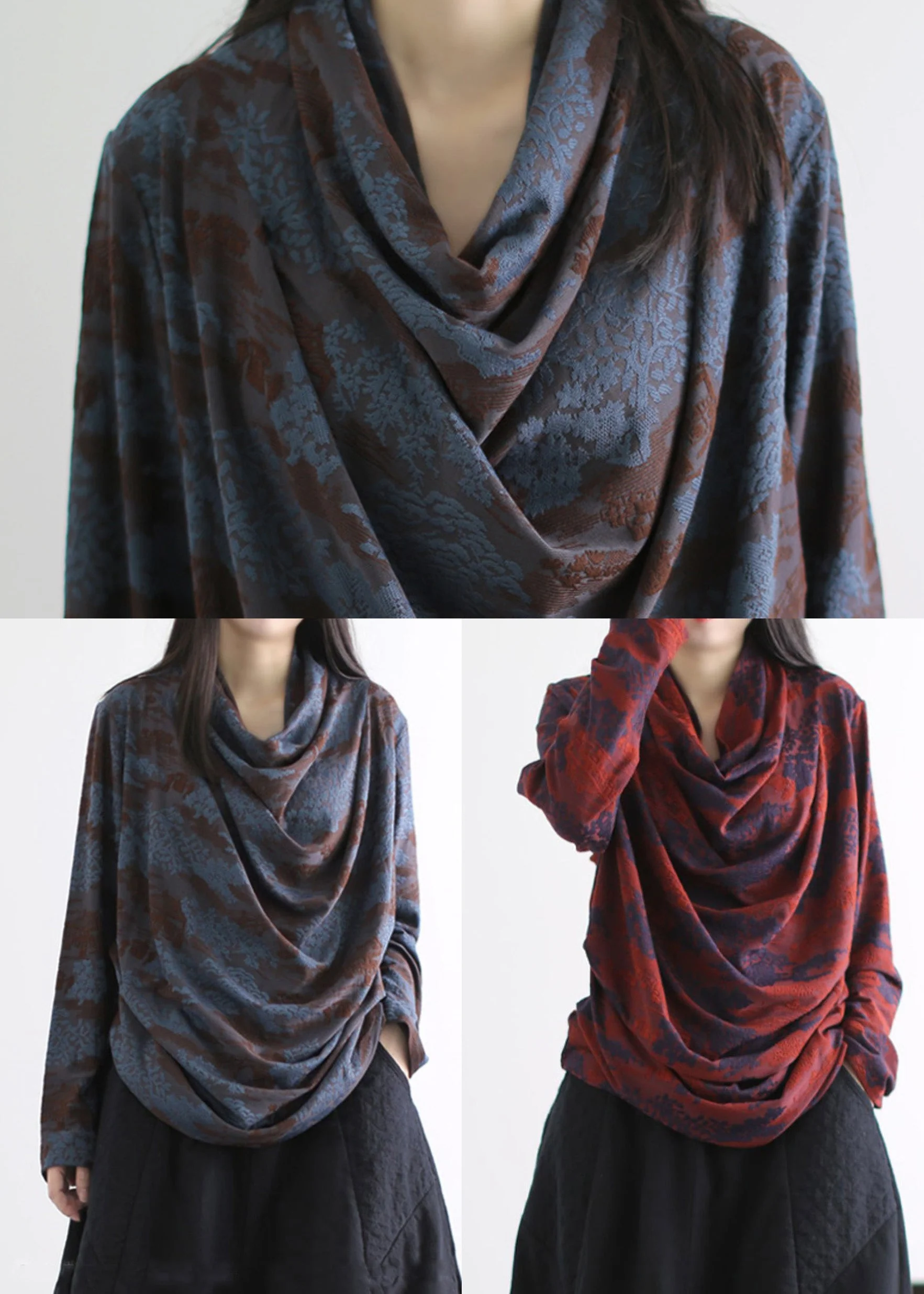 Style Red Turtle Neck Wrinkled Cotton Shirts Spring - Image 5