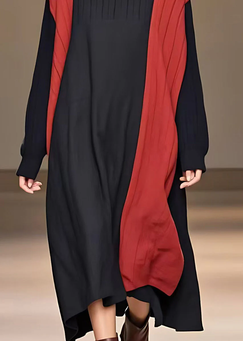 Style Red Turtleneck Vacation Long Dresses Fall - Image 4