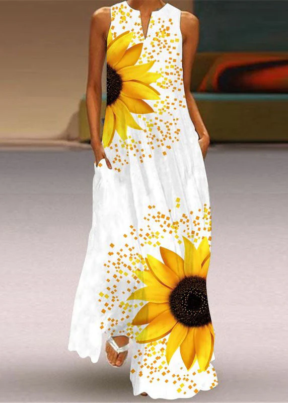 Style Red V Neck Print Patchwork Chiffon Maxi Dresses Summer - Image 4