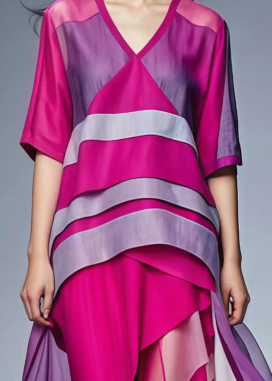 Style Rose V Neck Patchwork Cotton Vacation Dresses Summer - Image 4