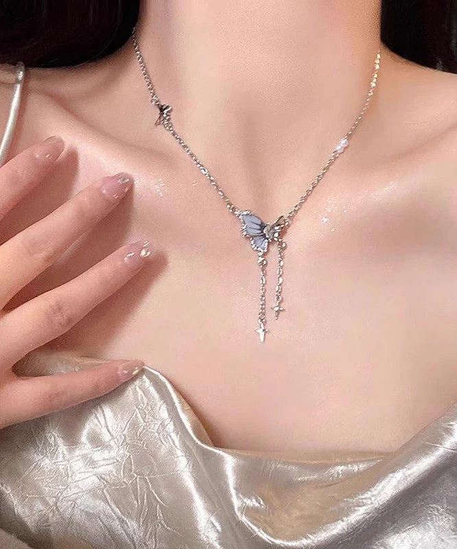 Style Silk Copper Alloy Zircon Butterfly Pendant Necklace - Image 2