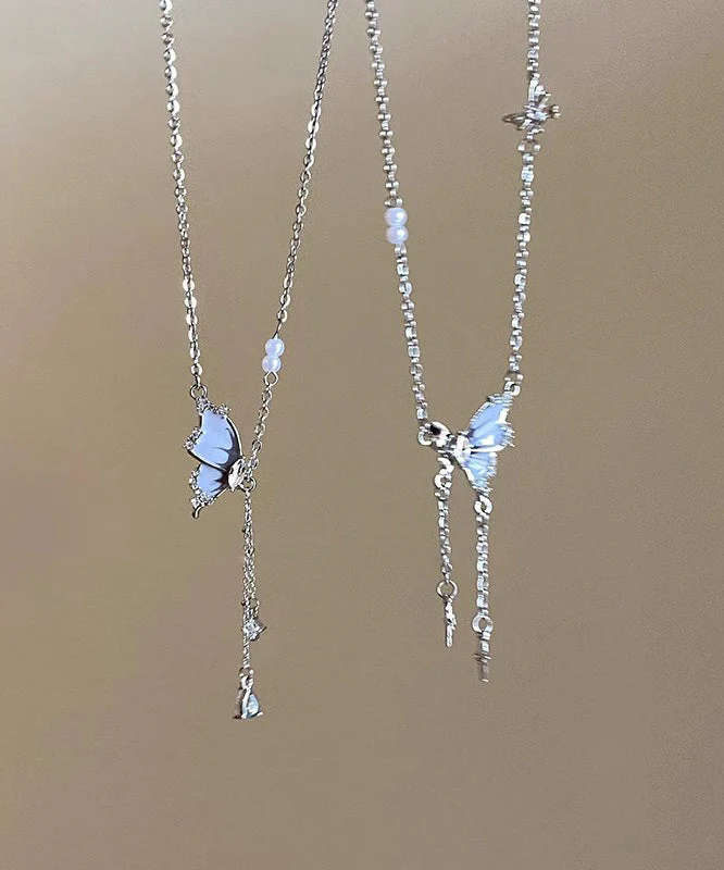 Style Silk Copper Alloy Zircon Butterfly Pendant Necklace - Image 4