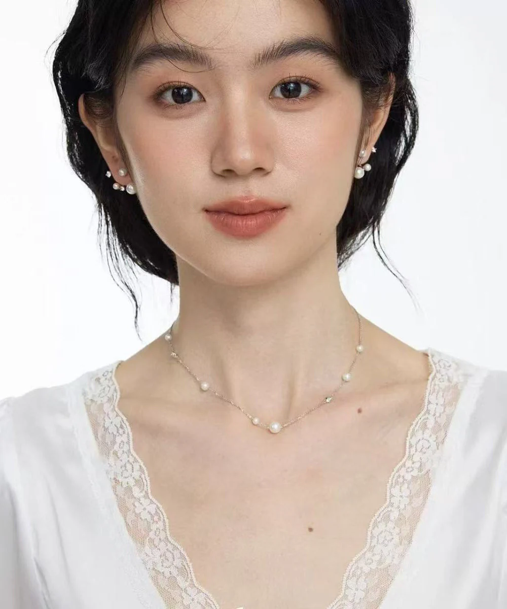 Style Silk Copper Zircon Gypsophilah Pearl Stud Earrings - Image 2