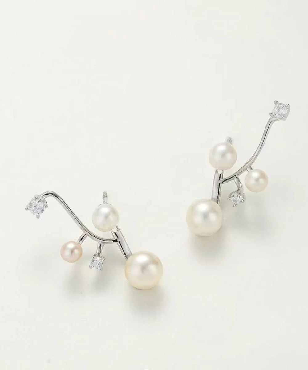 Style Silk Copper Zircon Gypsophilah Pearl Stud Earrings - Image 5